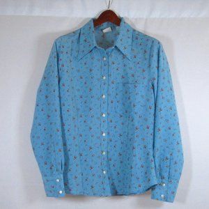 Levi's Womens Blue w\ Red Floral Print Long Sleeve Jasper Blouse Size M …